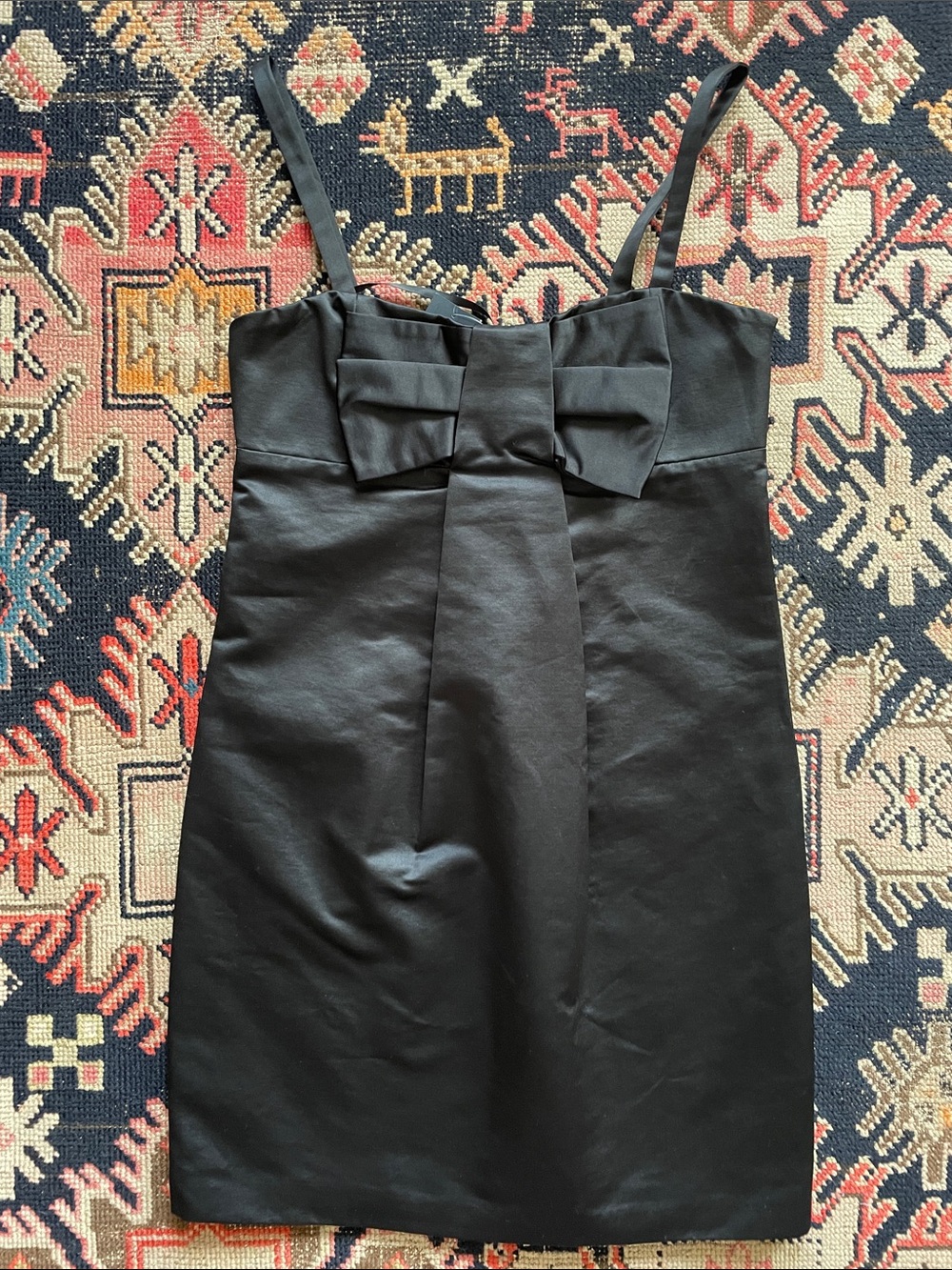 French Connection Black Bow-Front Mini Dress Satin NWT $198 Cocktails Party